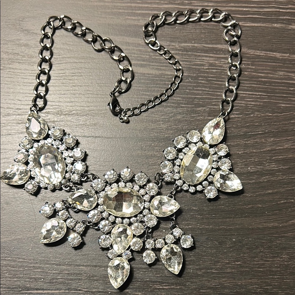Elegant Silver Crystal Statement Necklace